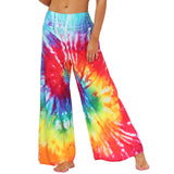 1 x RAW Customer Returns Nuofengkudu women s long patterned high waist yoga pants wide leg elegant hippie summer pants loose light colorful boho summer beach relaxation pants festive leisure pants 014-Rainbow, L XL  - RRP €25.2