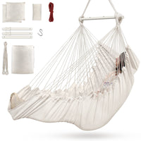 1 x RAW Customer Returns Hanging chair for outdoor indoor, hanging swing hanging chair outdoor for children adults up to 200kg, hanging seat with 3 cushions and extended footrest white - RRP €45.95