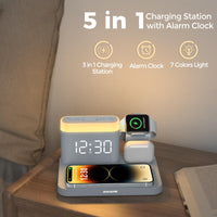 1 x RAW Customer Returns ANJANK 5 in 1 Wireless Charger with Alarm Clock 7 Night Lights, Variable from 0-100 , Induction Charger, Multiple Charging Station for iPhone 14 13 12 Pro Pro Max, AirPods3 2 1 Pro, Apple Watch - RRP €43.36