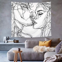 1 x RAW Customer Returns LOMOHOO Abstract Sketch Art Wall Hanging Black and White Tapestry Kissing Lovers Tapestry Wall Art for Bedroom Living Room Dorm Decor Tapestry 130x150cm - RRP €15.12