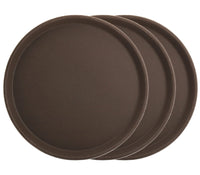 1 x RAW Customer Returns TOPZEA 3 Pack Round Serving Tray 11 Plastic Serving Tray Restaurant Serving Tray Cafeteria Tray Non-Slip Bar Tray for Coffee Table Brown - RRP €17.99