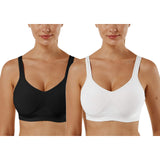 1 x RAW Customer Returns Vertvie Women s 1 2 3 Pack Sports Bra Solid Color Without Underwire Bustier Classic Comfortable Stretch Bra Medium Support Padded Feel-Good Bra Black White, 4XL  - RRP €32.05