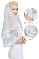 1 x RAW Customer Returns BEAUTELICATE Bridal Veil Wedding Veil Blusher With Lace for Bride Wedding White Ivory With Metal Comb Elbow Length 2 Layer V133 - RRP €22.18