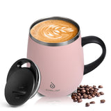 1 x RAW Customer Returns Ideus Coffee Mug 470 ml 16 oz , Double Wall Vacuum Insulated Stainless Steel Coffee and Tea Cup with Non-Slip Handle and Sliding Module Lid and Large Volume Light Pink  - RRP €24.99