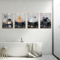 1 x Brand New UGZDEA Animal in the Bathtub Canvas Pictures, Black White Bear Elephant Cow Alpaca Bathroom Poster Home Decor-without Frame No Framed-5, 4x40x60cm  - RRP €29.99