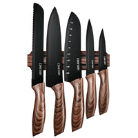 1 x RAW Customer Returns Cohesion knife, kitchen knife, bread knife, tomato knife, breakfast knife, cutting knife with magnetic knife holder, non-stick coating, ultra sharp, wear-resistant, 5-piece knife set - black - RRP €34.27