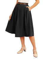 1 x Brand New Women s Pleated Skirt Long A-Line High Waist Skirt with Pockets Leisure Party Work Black S - RRP €36.85