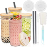 1 x RAW Customer Returns UHAPEER Bubble Tea Cups with Lid and Straw, Drinking Cups 730ml Set of 4, Reusable Mason Jars, Cocktail Glass Iced Coffee Cups, for Milkshakes, Smoothies, Beers - RRP €30.24