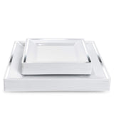 1 x RAW Customer Returns MATANA 40 white plastic plates with silver rim square, 2 sizes - sturdy party plates, plastic plates - reusable party tableware for weddings, birthdays, Christmas parties - RRP €32.99