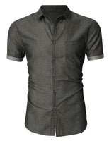 1 x Brand New Husmeu Men s Short Sleeve Denim Shirt with Pocket Casual Dark Gray M - RRP €19.99