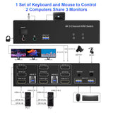 2 x Brand New HDMI 2 Displayport USB 3.0 KVM Switch Triple Monitor for 2 Computers, 4K 60Hz KVM Switch 2 Computers x 3 Monitors with Audio Microphone Output and 3 USB 3.0 Ports, Keyboard Mouse Switch - RRP €242.08