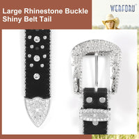 1 x RAW Customer Returns WERFORU Rhinestone Studded Belt for Men Women, Western Leather Belt for Cowgirl Cowboy Vintage Bling Belt for Pants Dress - RRP €21.17