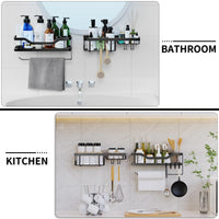 3 x Brand New HAUTIK shower shelf without drilling, rust-proof black shower shelf, 2 pieces bathroom organizer with 6 hooks, shampoo holder for shower - RRP €35.67