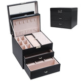 1 x RAW Customer Returns Homsun Jewelry Box, 3 Tier Jewelry Box with 3 Portable Drawers, Mirror, Lockable Jewelry Box for Necklaces, Earrings, Rings, Bracelets, Watches and Glasses, Black - RRP €25.99