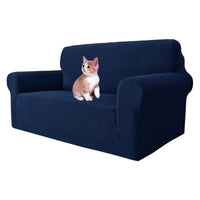 1 x RAW Customer Returns MAXIJIN Super Stretch Sofa Cover for 2 Seater Sofa, 1 Piece Seat Covers Jacquard Seat Covers Dog Sofa Cover Pet Friendly Fitted Loveseat Slipcover 2 Seater, Navy Blue  - RRP €36.99