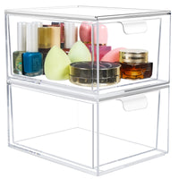 1 x RAW Customer Returns Greentainer Makeup Organizer with Drawers, Stackable Clear Plastic 4.5 Height Organizer for Cosmetics and Beauty Supplies on a Dressing Table Clear, 2 Pack  - RRP €29.99