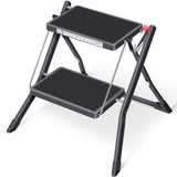 1 x RAW Customer Returns KINGRACK folding stepladder, 2-step stepladder, foldable, ladder with non-slip rubber mat, step stool with release button, lightweight steel, for up to 150 kg, black - RRP €39.34