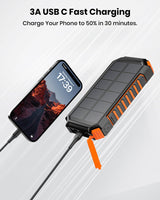 1 x RAW Customer Returns Solar Powerbank 27000mAh Riapow Portable Solar Charger with 3 Integrated Cables, USB C Solar Power Bank with 3 Outputs External Battery with LED Flashlight, Outdoor, Camping for Smartphones, Tablets - RRP €36.99