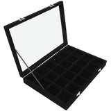 1 x RAW Customer Returns BELLE VOUS Black Velvet Jewelry Organizer with 24 Compartments Glass Lid - Jewelry Box Large Stackable - Adjustable Organizer Jewelry Compartments for Rings, Earrings, Watches Necklaces Storage - RRP €23.99