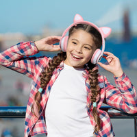 1 x RAW Customer Returns Aloskart Headphones Kids with Cat Ears Bluetooth, Children s Headphones Bluetooth Wireless, Bluetooth 5.0 Stereo Headset, Over-Ear Headphones with Microphone, LED RGB Light, Foldable Cat Ears Headphones - RRP €18.95