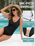 1 x RAW Customer Returns UMIPUBO Swimsuit Women Tummy Control Push Up Swimwear Sexy V Neck Monokini Plus Size One Piece Swimsuits with Underwire Swimwear Black, L  - RRP €38.99