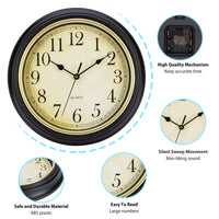 1 x RAW Customer Returns Warminn Wall Clock Without Ticking Noise with Silent Vintage 30 cm Quartz Large Battery Operated Easy to Read for Room Home Kitchen Bedroom Office School Black Arabic Numerals  - RRP €18.7