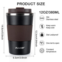 1 x RAW Customer Returns Tlater coffee mug to go, 380ml thermal mug - insulated mug with leak-proof lid, vacuum double-walled travel mug, stainless steel travel mug for coffee and tea, keeps hot and cold black  - RRP €13.99