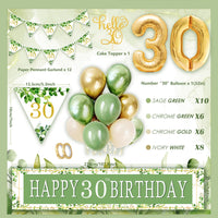 5 x Brand New 30 Years Balloons, 30 Years Birthday Decorations for Women and Men, 30 Years Banner Decorations, Sage Green Balloons, 30 Years Birthday Banner Decorations for 30 Years Party Background - RRP €75.6