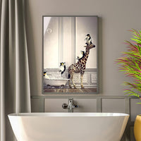 1 x RAW Customer Returns LPFNSF Animal Giraffe Elephant In Bathtub Bathroom Painting Funny Wall Art Canvas Print Bathroom Poster No Frame. Style 3,40x60cm x 2  - RRP €25.76