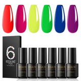 6 x Brand New ROSALIND UV Nail Polish Set 6 Summer Neon Colors Nail Polish Set UV Semi Permanent LED Lamp Gel Varnish Red Color Shellac Nail Polish 7ml - RRP €58.98