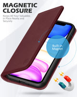 1 x RAW Customer Returns SHIELDON Case for iPhone 11, Shockproof Protective Case RFID Blocker Premium Cowhide Leather , Lifetime Warranty, TPU Cell Phone Case Card Slot Magnet Stand Flip Case Cover for iPhone 11 6.1 Wine Red - RRP €30.99
