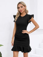 1 x RAW Customer Returns Missufe Ruffle Bodycon Short Party Dress Cocktail Dress Women Summer Flutter Sleeve Dresses Black, Medium  - RRP €43.36