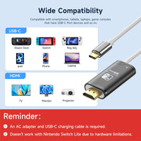 1 x RAW Customer Returns JINGDU USB C to HDMI Cable Compatible with Nintendo Switch, Portable HDMI Adapter for NS Standard OLED Model, Steam Deck, Laptop, Phone, Replaces Original Dock, Travel Friendly, 4K, 2m, Black - RRP €19.2