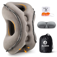 1 x RAW Customer Returns Inflatable Travel Pillow, Airplane Travel Pillow to Avoid Neck and Shoulder Pain, Use on Airplane and at Home, with Eye Mask and Earplugs Blue  - RRP €29.23