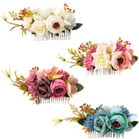 1 x RAW Customer Returns Cinaci Pack of 4 Artificial Flowers Metal Hair Side Combs Slides Clips Floral Wedding Bridal Headpiece Hair Pins Hair Clips Bun Chignon Hair Accessories for Women Flower Girls Brides Bridesmaids - RRP €14.11