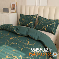 1 x RAW Customer Returns Freyamy Bed Linen 220x240cm 3-piece Dark Green Gold Marble Glitter Pattern Bedding Sets Brushed Microfiber Soft Reversible Bed Linen Luxury Duvet Cover with Zipper and 2 Pillowcases 80x80cm - RRP €43.99