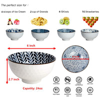 1 x RAW Customer Returns Swuut Ceramic Cereal Bowls Set of 6 in Japanese Style, Blue and White Bowls, 15 cm Salad Bowls Set, China Soup Bowls 15 cm  - RRP €40.3