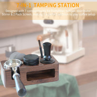 1 x RAW Customer Returns HAMON tamper station 58mm, portafilter holder made of walnut wood, tamper coffee distributor, tamping station for barista accessories, 58mm coffee tamper station with silicone cushion, adjustable height - RRP €41.34