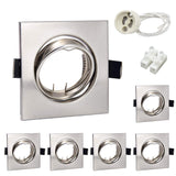 1 x RAW Customer Returns Wondlumi 6-pack LED recessed spotlight frame GU10 set, swiveling, brushed stainless steel, recessed spotlights 68mm square, 230V, recessed frame including socket for LED or halogen - RRP €20.16