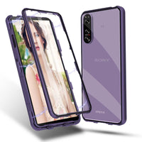 1 x Brand New Case for Sony Xperia 5 IV - Magnetic Adsorption Metal Bumper Flip Cover with 360 Degree Protection Front Glass and Back Matte PC Cell Phone Case Protective Case Cover - Purple - RRP €21.17