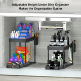 1 x RAW Customer Returns SKYSER Under Sink Shelf Kitchen Organizer 2 Tier Drawer Organizer Liftable Cupboard Organizer Kitchen with 4 Hooks, 8 Non-Slip Pads 1 Hanging Cup Storage 2 Pack, Black  - RRP €39.99