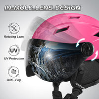 1 x RAW Customer Returns Odoland Full Face Ski Helmet with Ski Goggles, Unisex Sports Helmet for Adults and Youth, Ski Helmet with Visor UV 400 Protection and Windproof, Violet, M - RRP €74.75