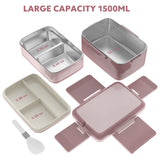 1 x RAW Customer Returns WayEee Bento Box, Lunch Box for Adults with Stainless Steel Compartment, Leak-Proof Lunch Box 1500ml Volume, BPA Free, Keeps Fresh for a Long Time Pink  - RRP €19.15