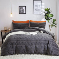 1 x RAW Customer Returns Freyamy Plush Jacquard Bed Linen 200x220cm Grey Dark Grey Flannel Fluffy Winter Bed Linen Velvet Flannel Cashmere Touch Reversible Bed Linen Warm Duvet Cover with Zipper and 2 Pillowcases 80x80cm - RRP €61.99