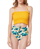 1 x Brand New Yvette Women s Bikini Set Smocked Swimwear Tankini High Waist Two-Piece Swimsuit, Yellow, XL - RRP €29.23