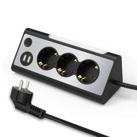 1 x RAW Customer Returns KS multiple socket with switch, 3-way power strip with USB and LED night light, table socket, stainless steel front plate, corner socket, surge protection power strip for the kitchen, black 1.4 m  - RRP €25.2