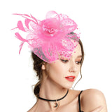 9 x Brand New Takmor Fascinator Women Mesh Hat Feather Clip Hat Party Church Wedding Cocktail Hat for Women Girls Pink One Size - RRP €216.0