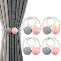 4 x Brand New Pack of 4 curtain tiebacks, magnetic curtain holder, curtain clip decoration for bathroom, children s room, outdoor area pink gray  - RRP €37.76