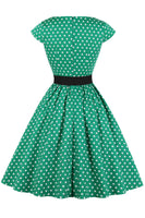 1 x RAW Customer Returns AXOE Women s 50s Rockabilly Dress with Belt White Polka Dots Green Size 44, XXL - RRP €38.2