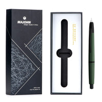 1 x RAW Customer Returns Majohn A2 Press Fountain Pen Extra Fine Nib with Box, Retractable Green Resin Ink Pen with Converter Writing Pen Set Black Clip Version  - RRP €37.37